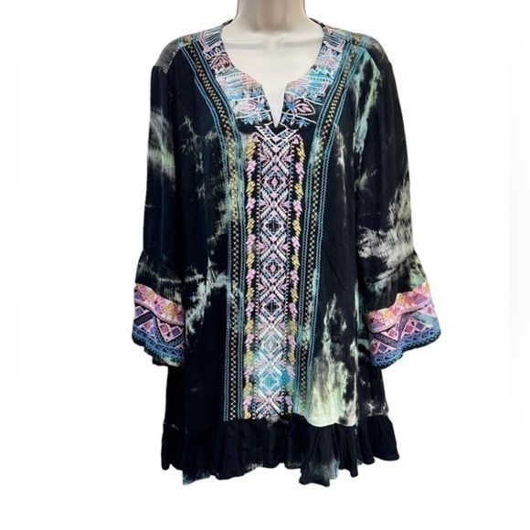 Caleoas Womens Blouse Top Embroidered Tie Dye Pop Over - Picture 1 of 7